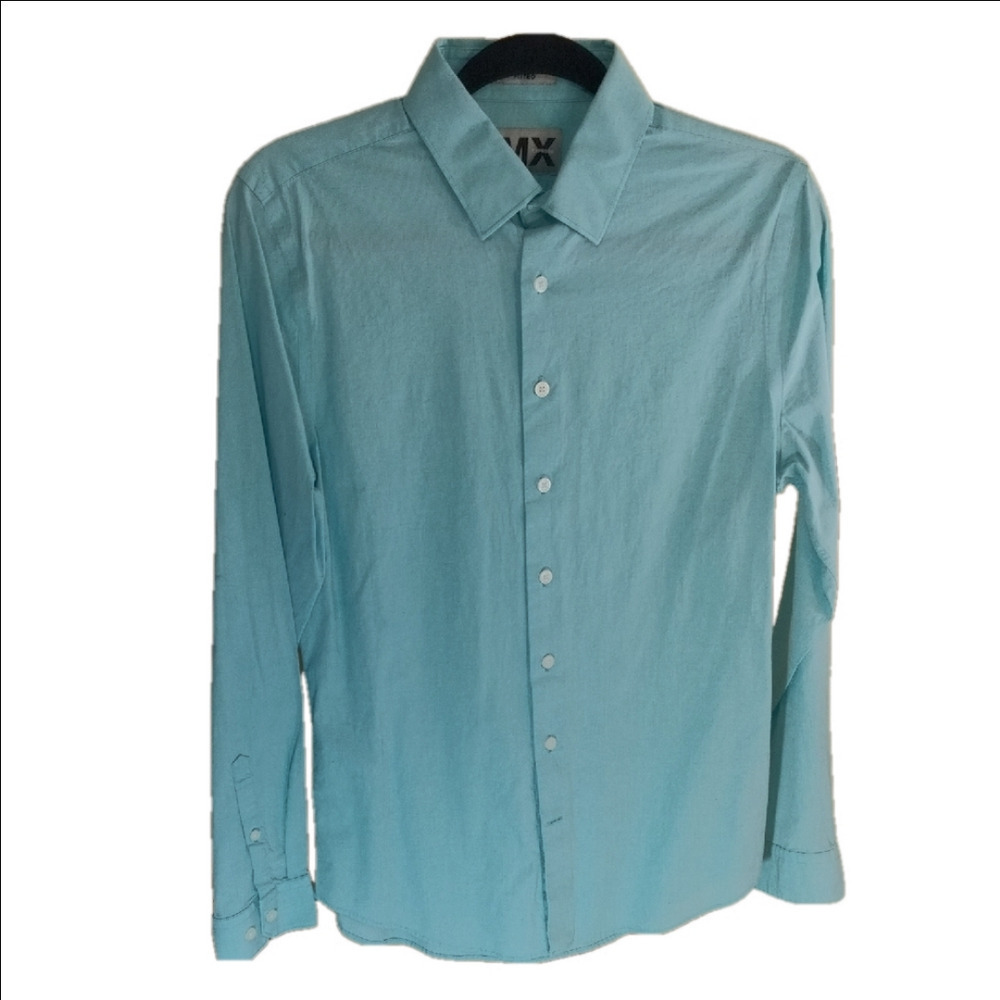 Express Blue Casual Button Down Shirt with Subtle Texture - Picture 3 of 4